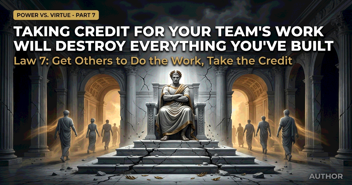 A crumbling marble throne in a classical Greek senate chamber, with shadowy figures departing through grand archways carrying golden light